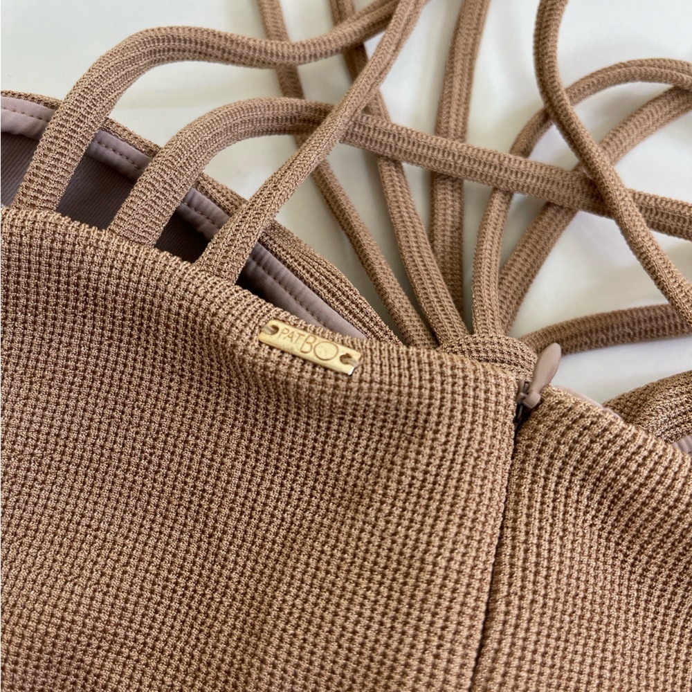 PatBO Knit Cut Out Maxi Dress in Camel Tan Beach Island Vacation Tropical Resort - Picture 7 of 9